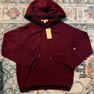 Michael Kors Women Burgundy Trim Hooded Sweater, Medium
